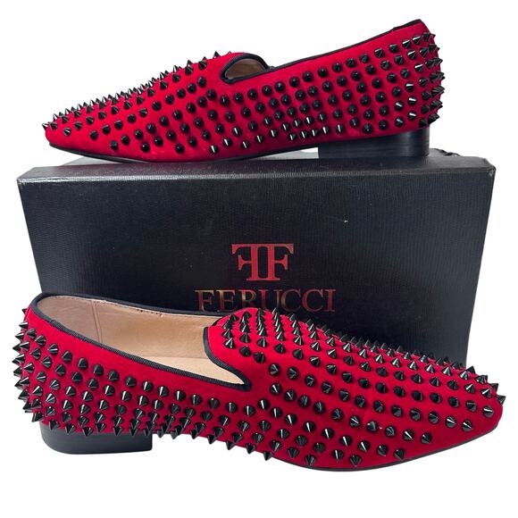 Mens Ferucci burgundy loafers black rivets and spikes slip on size 9 - Picture 2 of 9